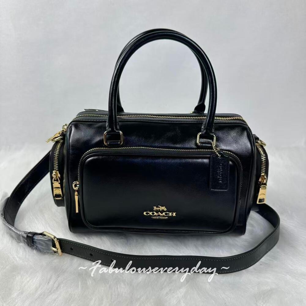 Coach Rowan Satchel Bag With Pockets In Crinkle leather/Gold/Black CES79 NWT
